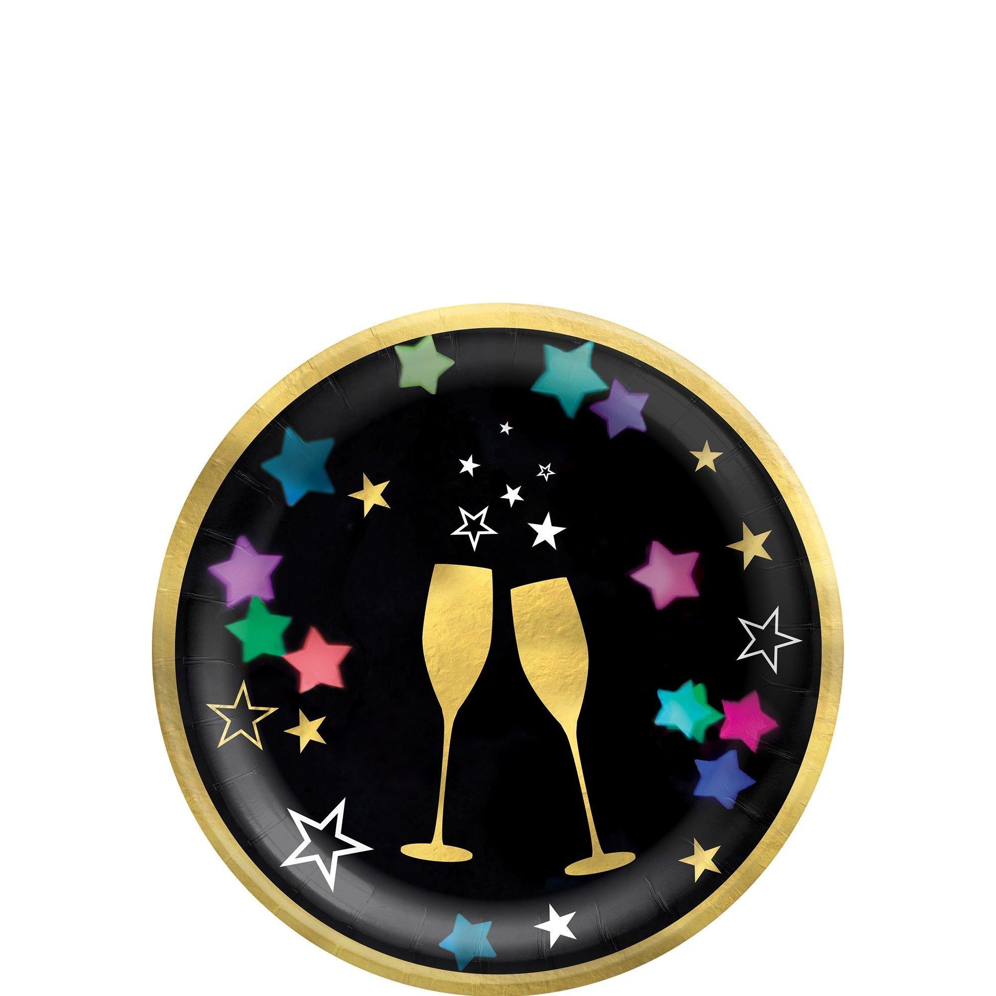 Starlight New Year's Eve Tableware Kit for 20 Guests - Kit Includes Plates, Napkins, Table Cover & Banner Decoration